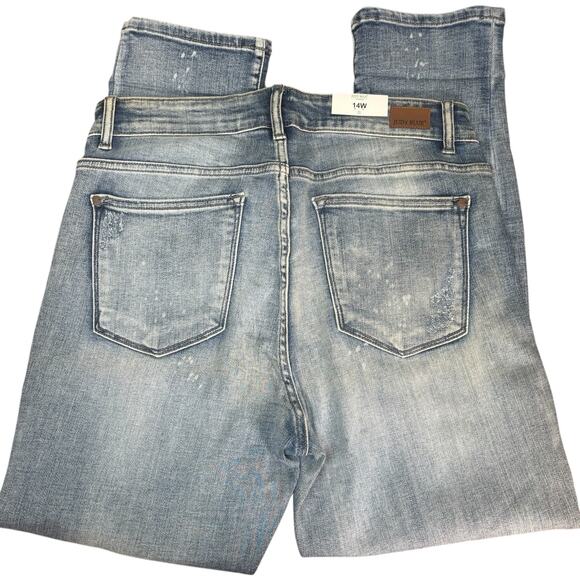 Judy Blue Boyfriend Fit Jeans 14W Mid Rise Distressed Paint Spatter Stretch NWT - Picture 4 of 15